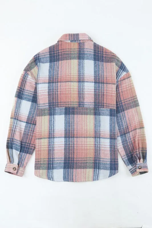 Pink Cream Plaid Checker Button-Down Shacket