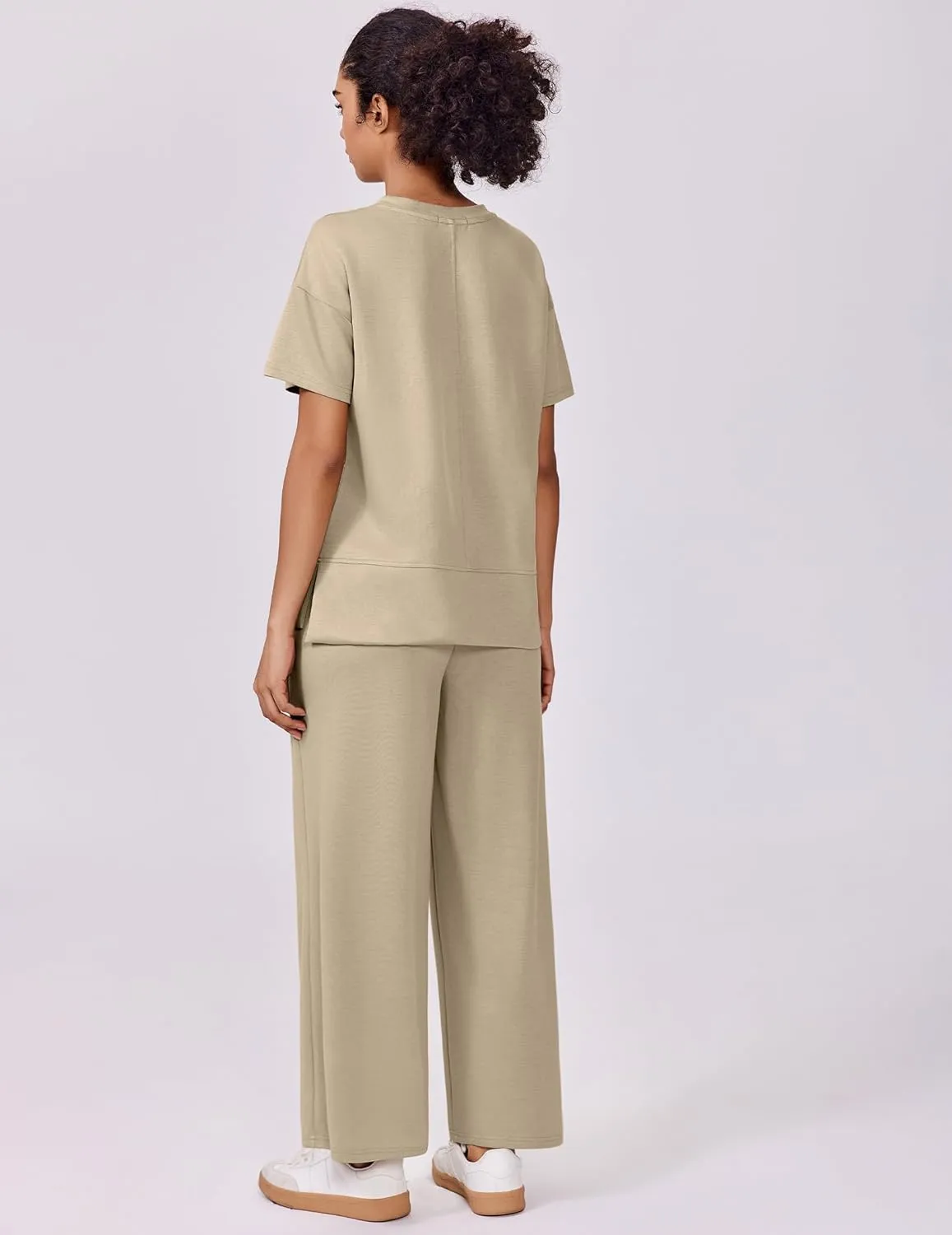 PINSPARK 2 Piece Sets for Women Soft Short Sleeve Matching Lounge Set Wide Leg Pants Tracksuit Travel Summer Outfits 2025