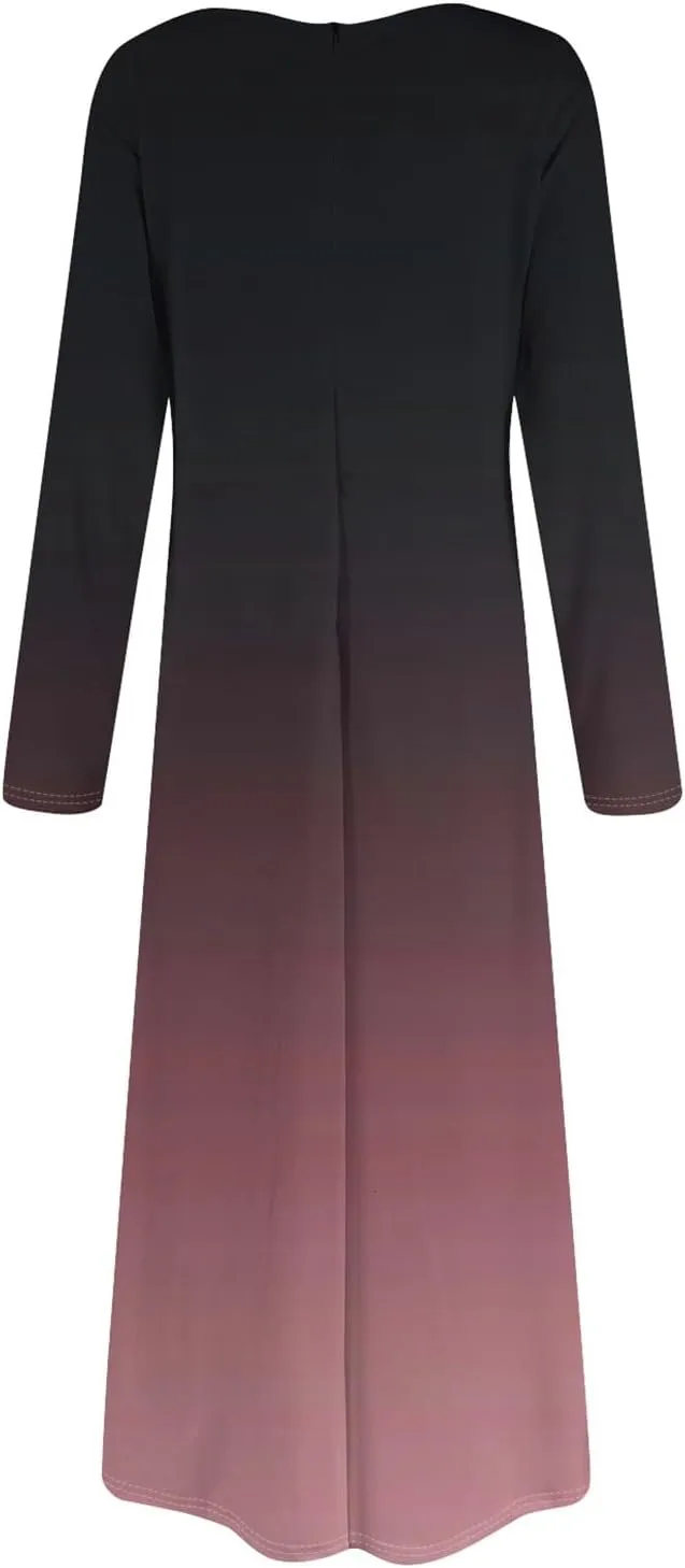 Plus Size Maxi Dresses for Curvy Women Crew Neck Long Sleeve Lace On High Wasit Maxi Dress with Pockets, XL-5XL