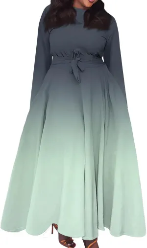Plus Size Maxi Dresses for Curvy Women Crew Neck Long Sleeve Lace On High Wasit Maxi Dress with Pockets, XL-5XL