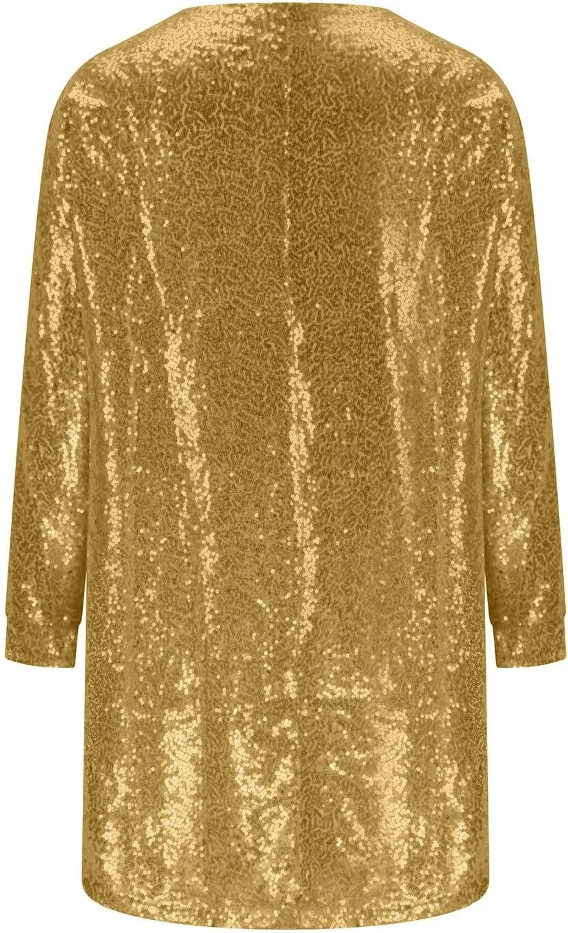 Plus Size Sequin Dress for Women Oversized Flowy Sparkly Knee Shirt Dress Glitter Ball Party Night Concert Clubwear