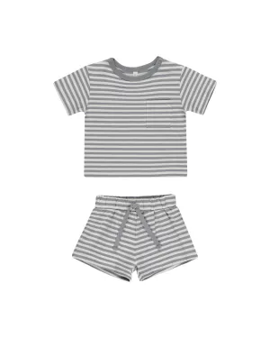 Pocket Tee   Short Set, Blue Stripe