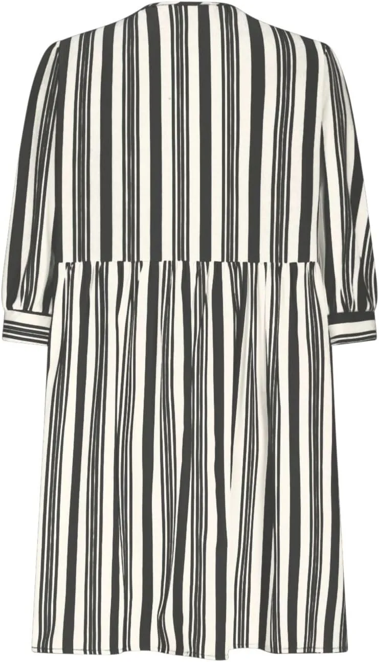 QIGUAND Cute Bow Tie Striped Mini Dress for Women Summer 3/4 Sleeve Casual Babydoll Dresses Elegant Keyhole Neck A-Line Dress