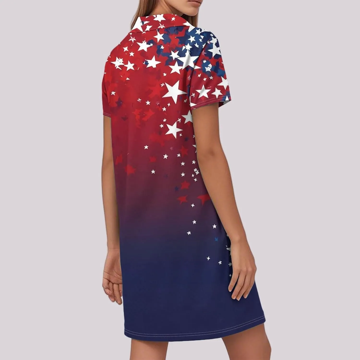 Red White and Blue Summer Dress for Women 4Th of July Midi A Line Dress Collared V Neck Short Sleeve Festival Outfits