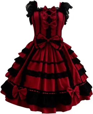 Rococo Lolita Dress Womens Mini Ruffle Dresses Masquerade Cosplay Costumes Cute Bow Princess Dress Mini Dress