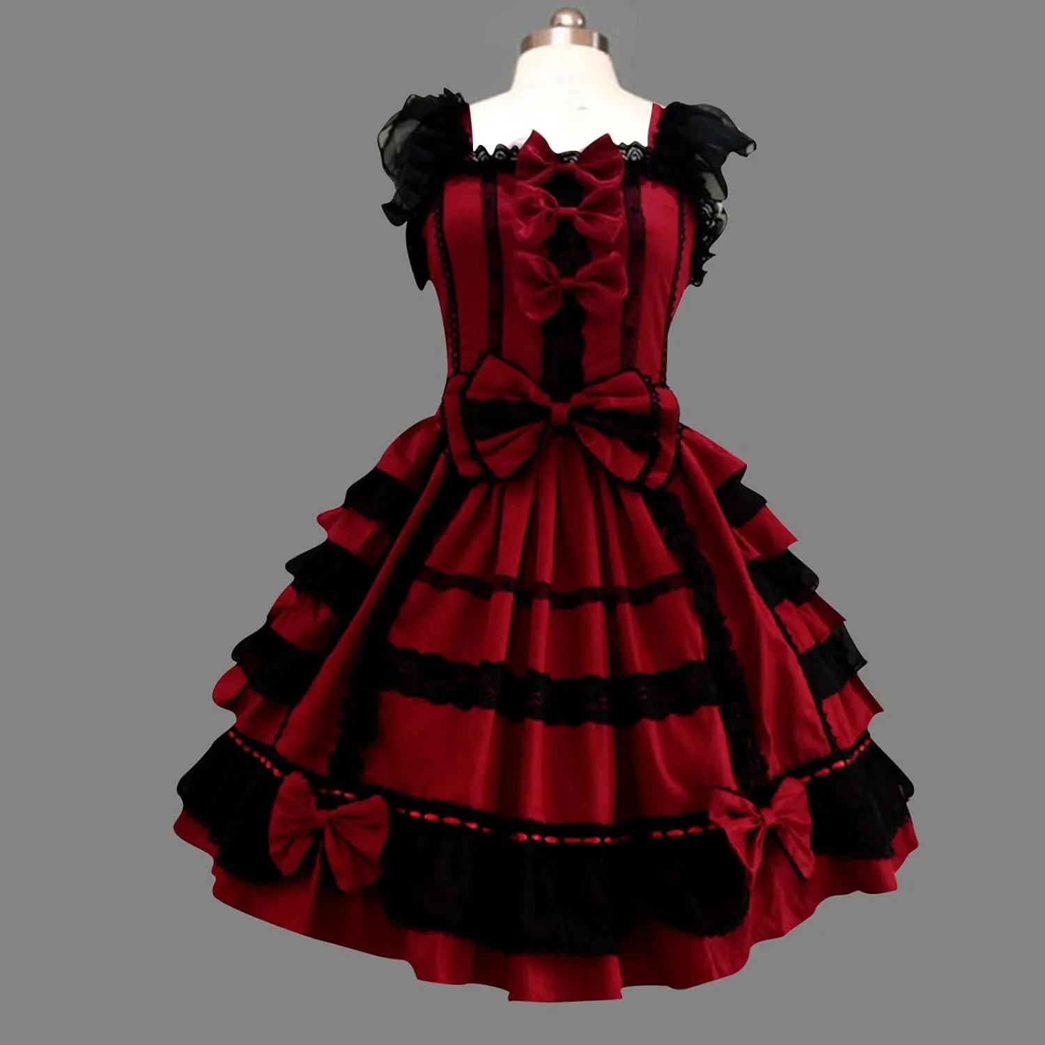 Rococo Lolita Dress Womens Mini Ruffle Dresses Masquerade Cosplay Costumes Cute Bow Princess Dress Mini Dress