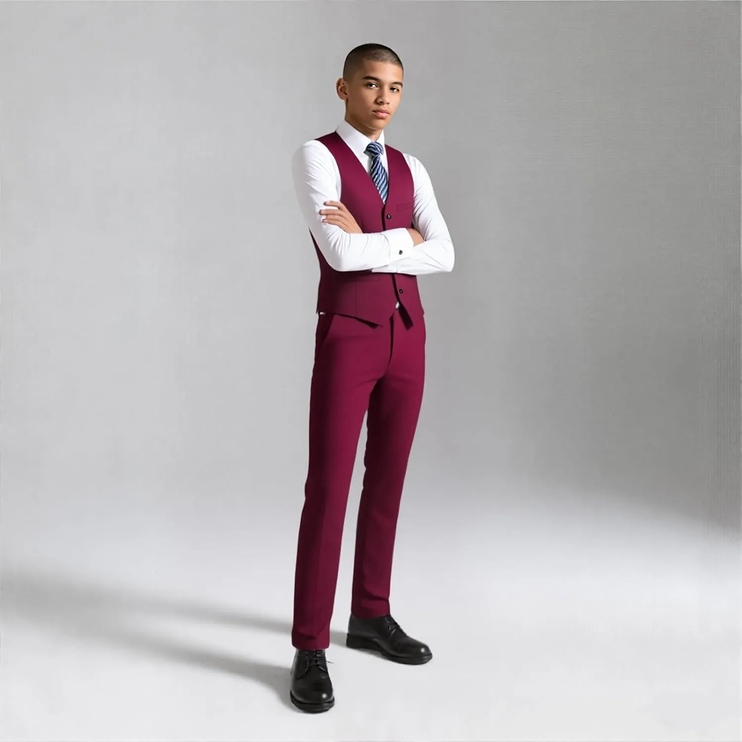 Rogers & Morris Suits for Men Slim fit 3 Piece Solid Essential One Button Suit Set Blazer with Pants and Vest