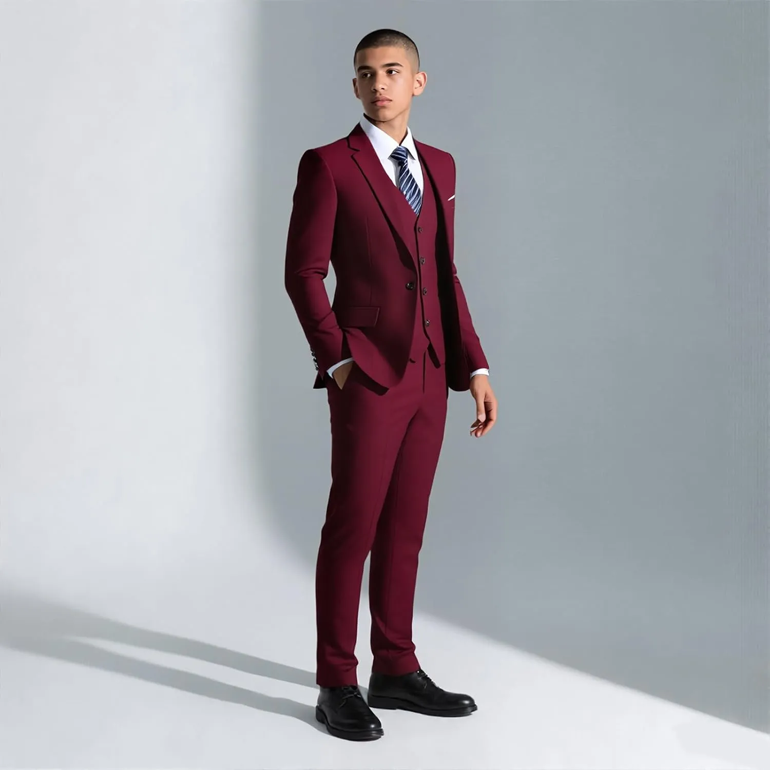 Rogers & Morris Suits for Men Slim fit 3 Piece Solid Essential One Button Suit Set Blazer with Pants and Vest