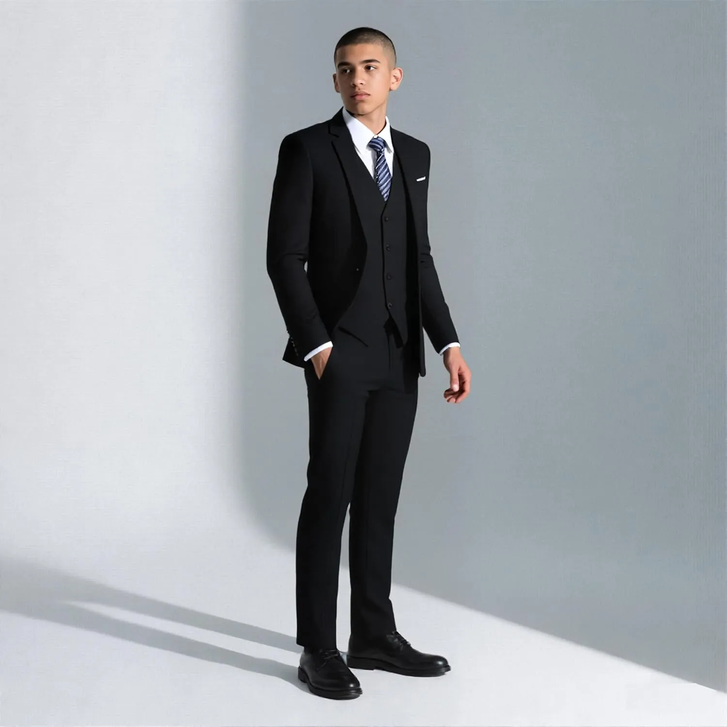 Rogers & Morris Suits for Men Slim fit 3 Piece Solid Essential One Button Suit Set Blazer with Pants and Vest
