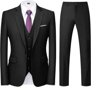 Rogers & Morris Suits for Men Slim fit 3 Piece Solid Essential One Button Suit Set Blazer with Pants and Vest