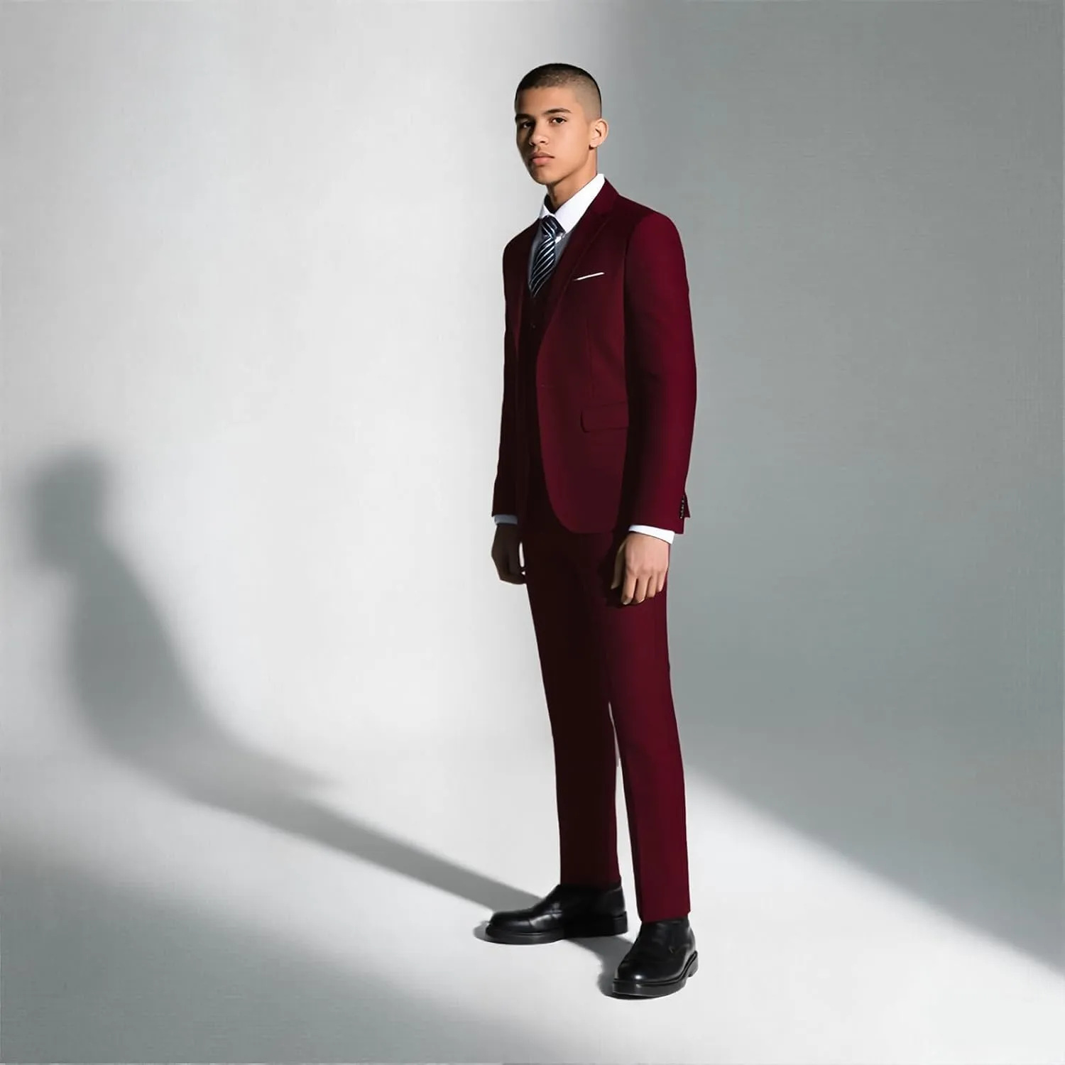 Rogers & Morris Suits for Men Slim fit 3 Piece Solid Essential One Button Suit Set Blazer with Pants and Vest