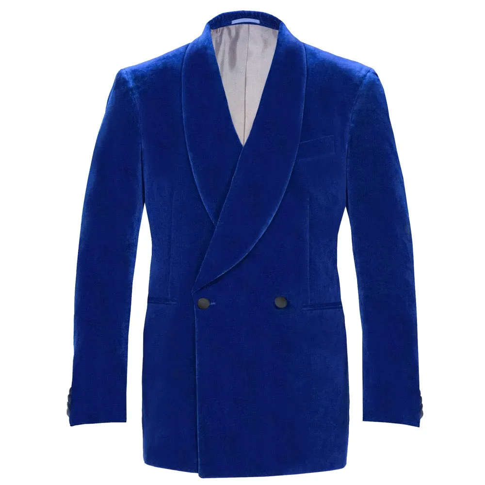 Royal Blue Double Breasted Velvet Smoking Jacket