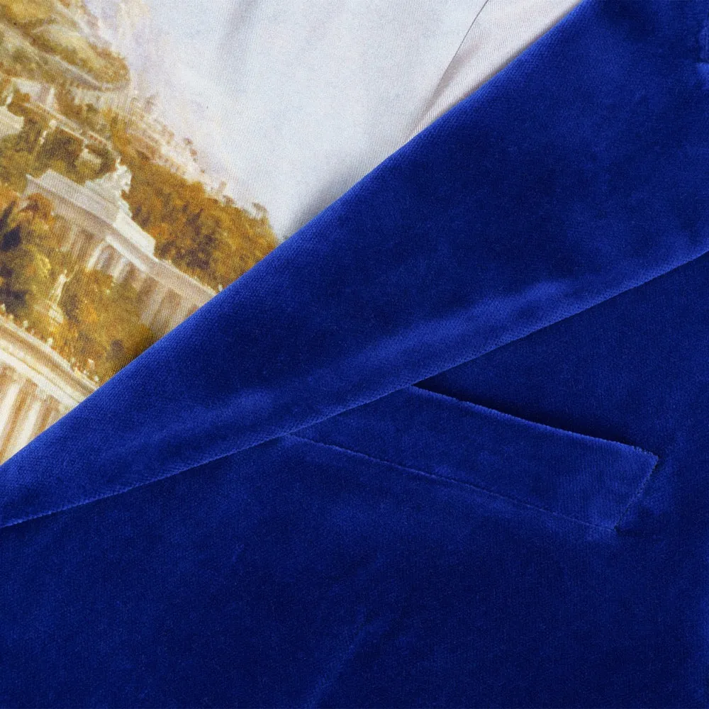 Royal Blue Double Breasted Velvet Smoking Jacket