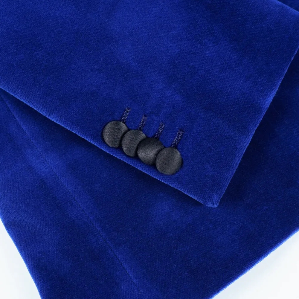 Royal Blue Double Breasted Velvet Smoking Jacket