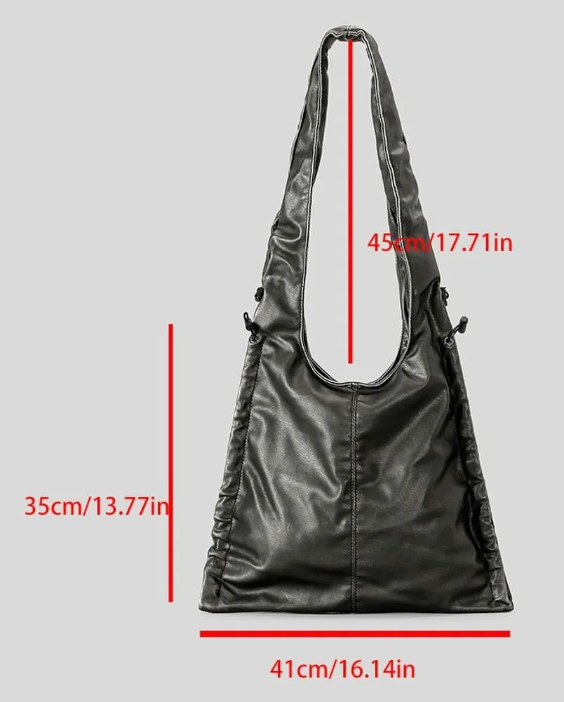 Slouchy Hobo Bags for Women Designer Purses PU Leather Shoulder Bag with Drawstring Retro Cool Tote Bag Pleated Crossbody Bag