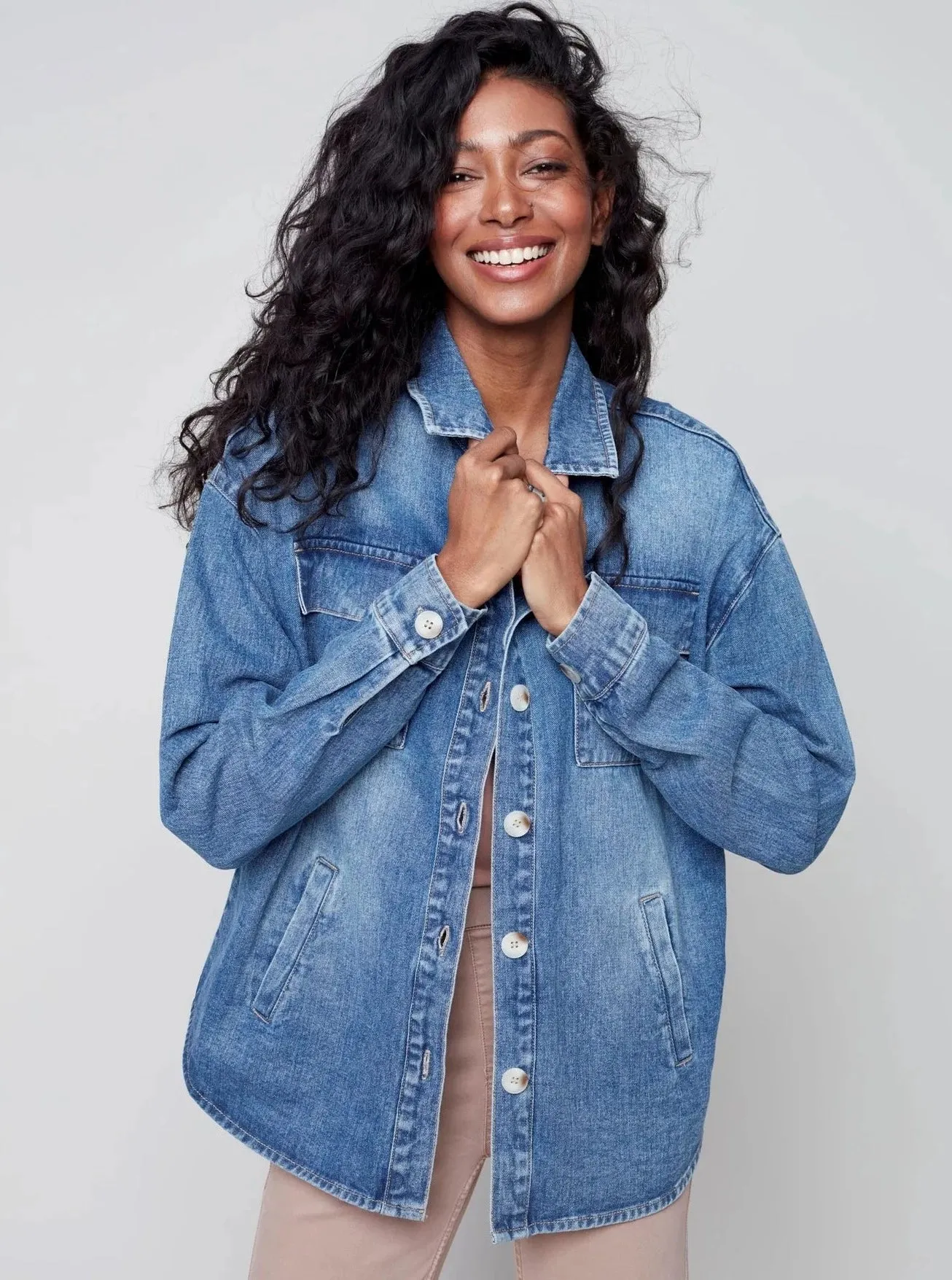 Solid Jean Jacket [Blue-C6248]
