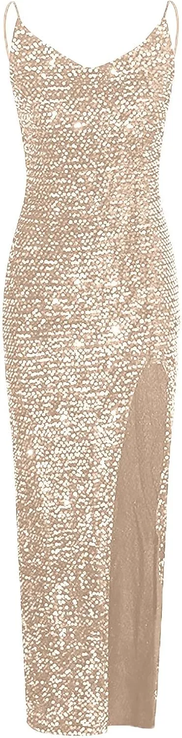 Spaghetti Straps Sequin Prom Dresses Long Mermaid Glitter Backless Evening Party Gowns Slit Wedding Guests Dresses