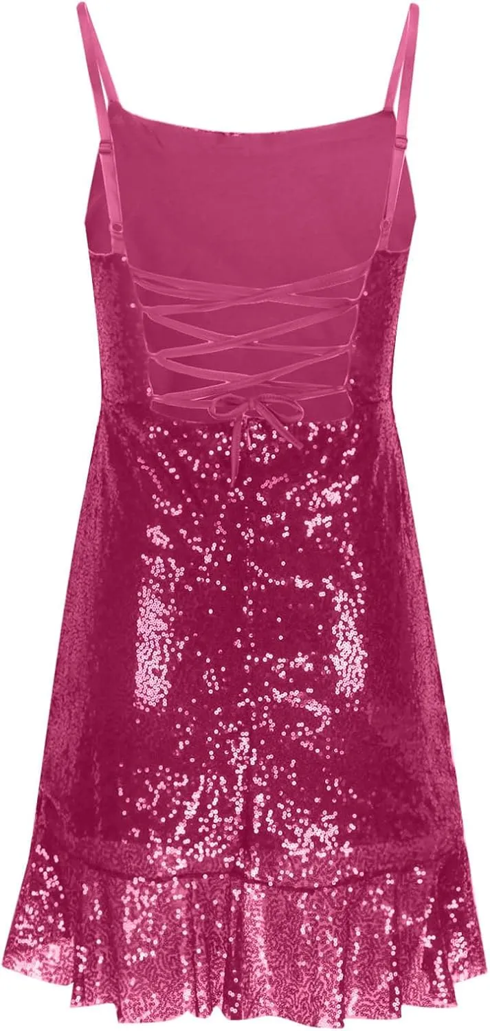 Sparkly Sequin Homecoming Dresses for Womens 2025 Spaghetti Straps Short Mini Prom Cocktail Gowns