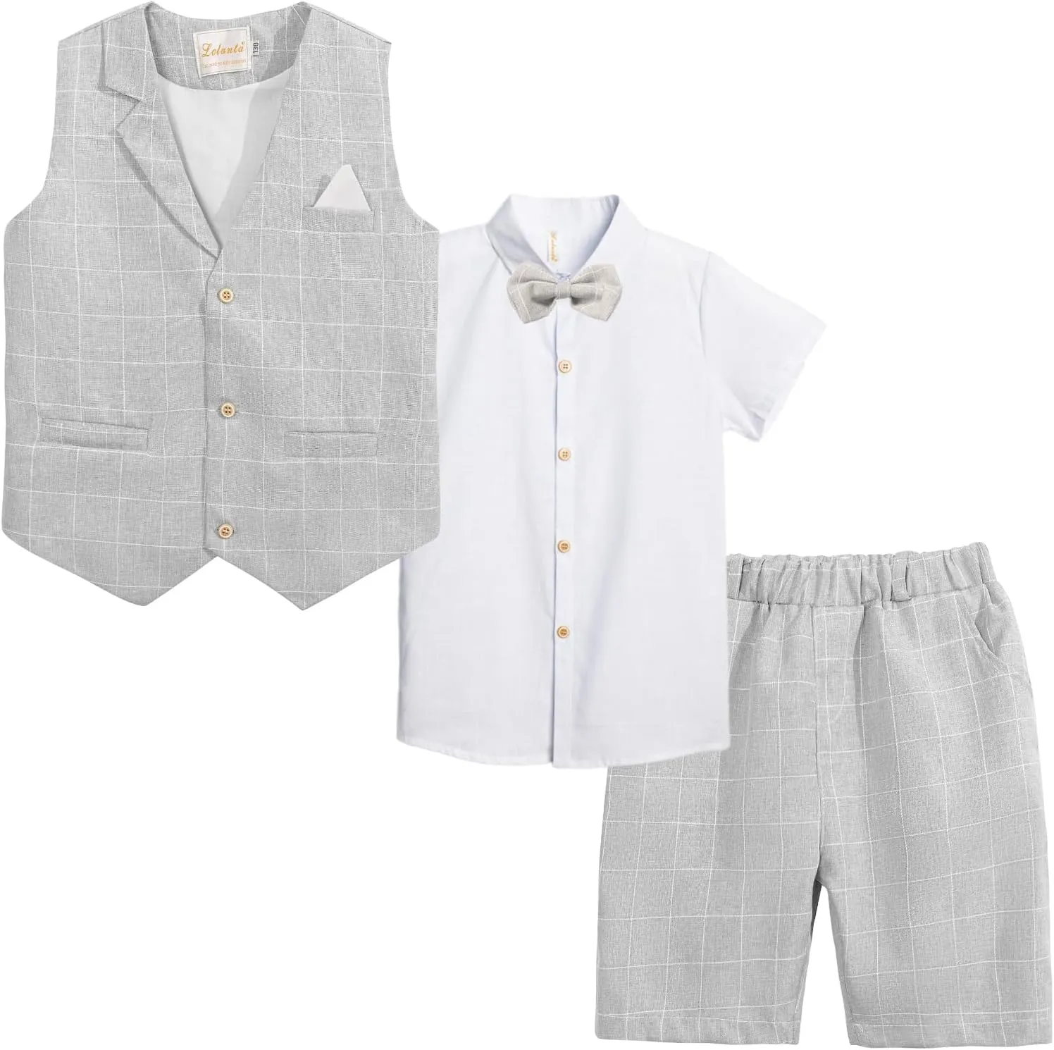 Summer Boys Suit Dress Clothes Kids Wedding Ring Bearer Outfit 4Pcs Shirt Vest Shorts Set