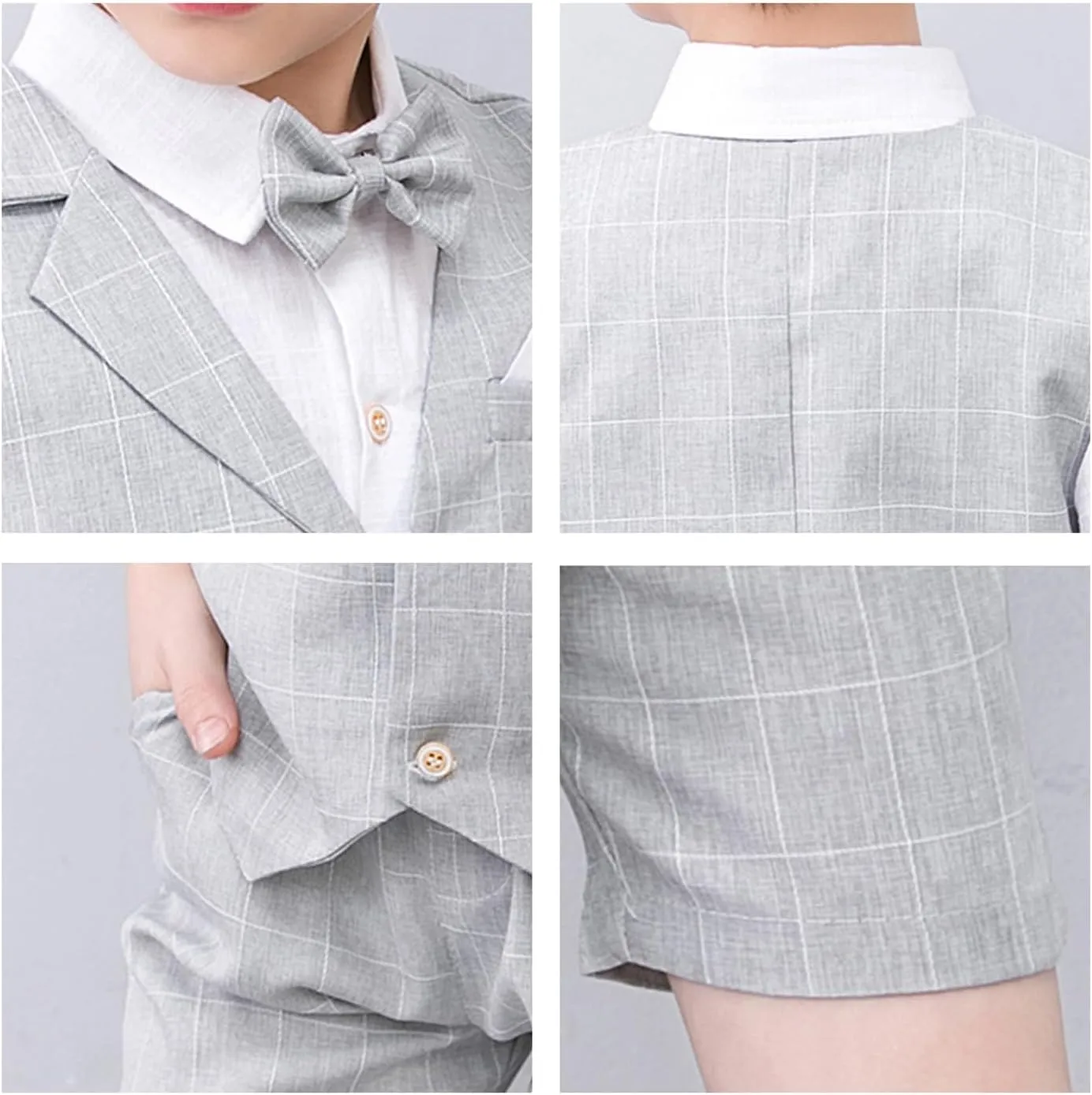 Summer Boys Suit Dress Clothes Kids Wedding Ring Bearer Outfit 4Pcs Shirt Vest Shorts Set