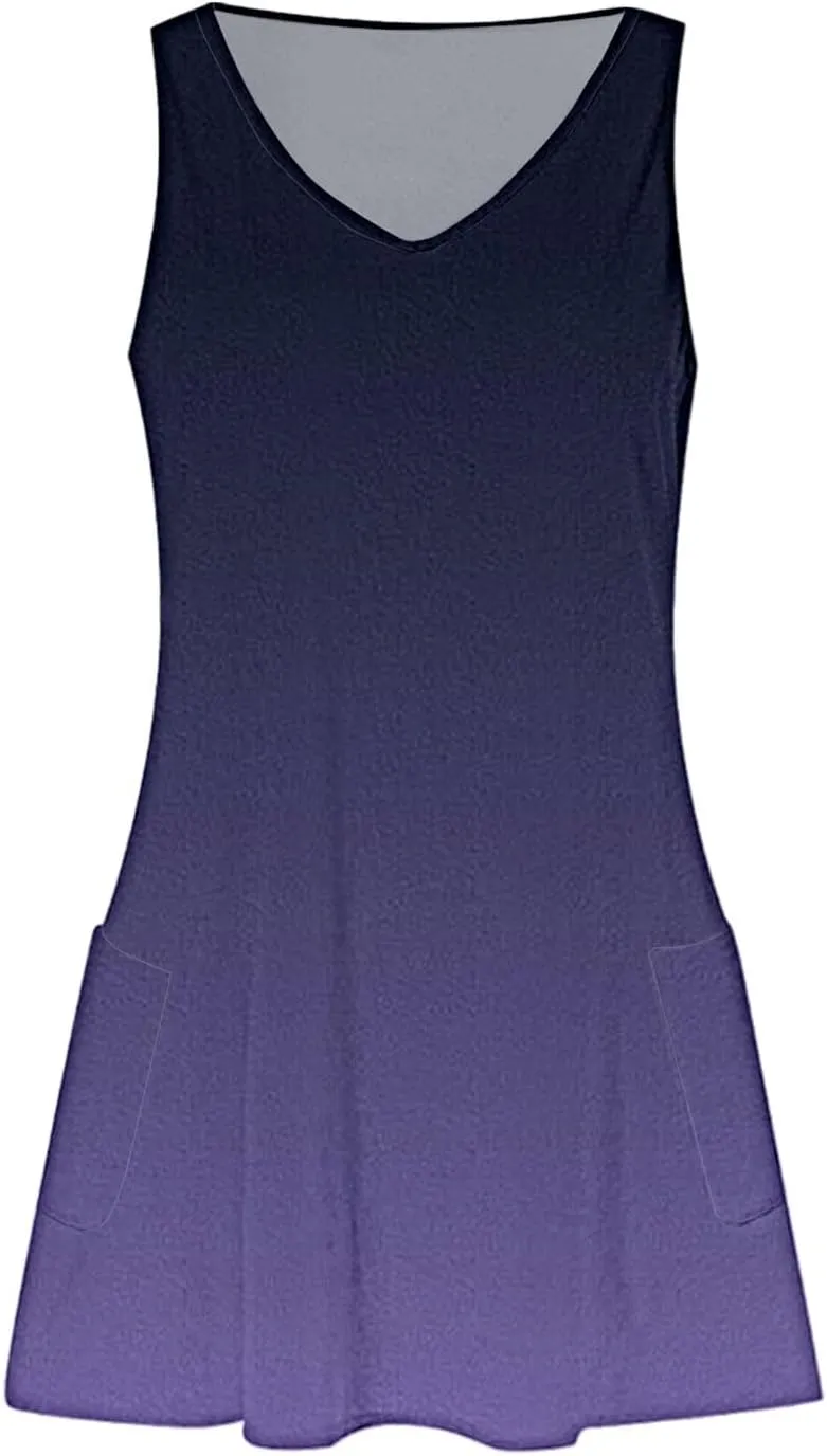 Summer Dresses for Women 2025 Casual Loose V Neck Sleeveless Sundresses Boho Tank Hawaiian Beach Dresses with Pockets