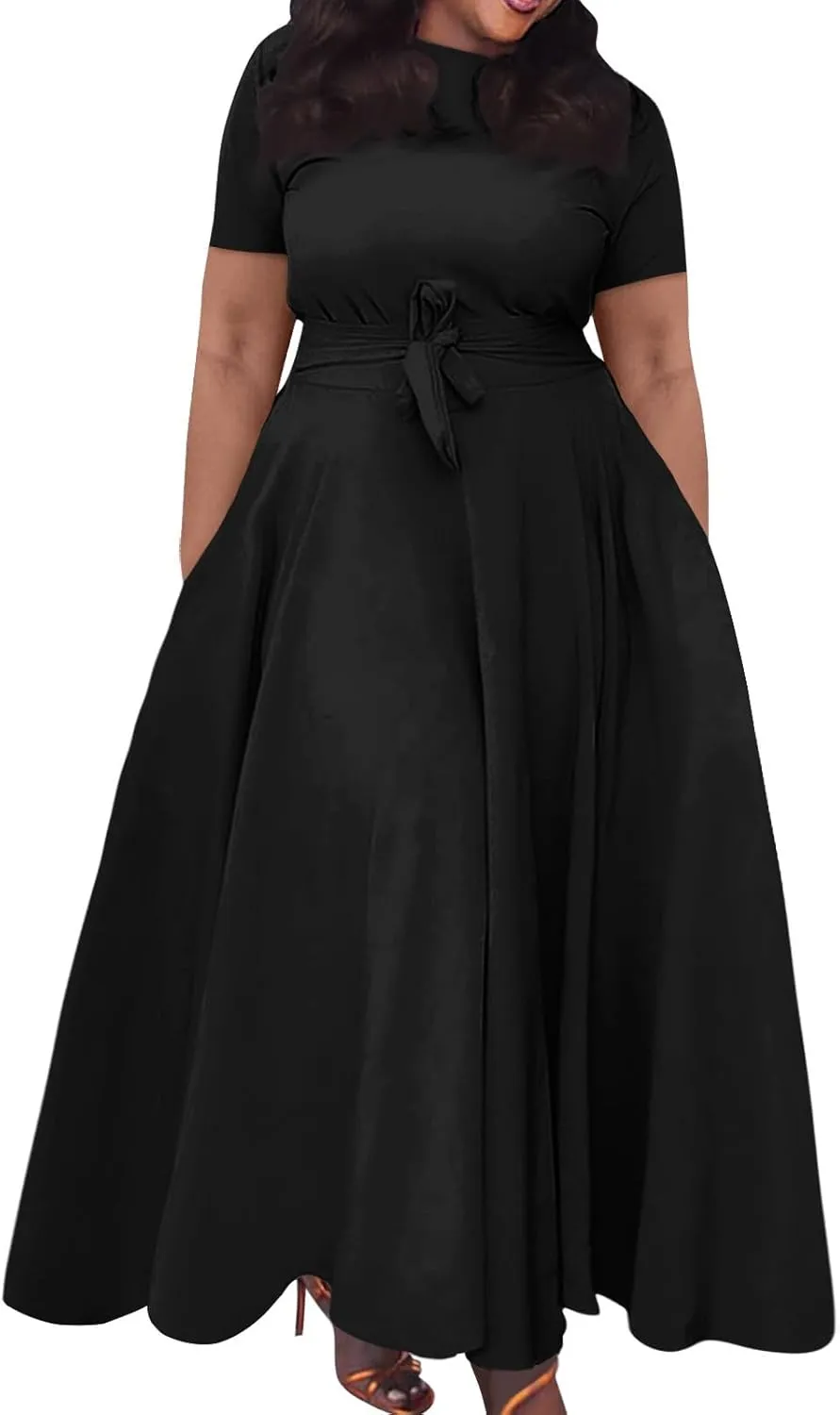 Summer Dresses for Women Beach Aline Midi Dresses Casual Flowy Tshirt Dress Floral Short Sleeve Dress with Pockets