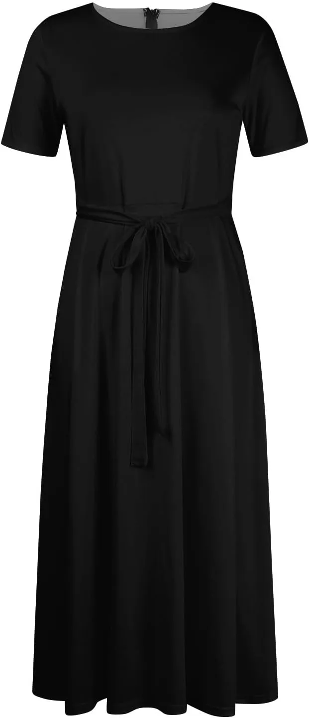 Summer Dresses for Women Beach Aline Midi Dresses Casual Flowy Tshirt Dress Floral Short Sleeve Dress with Pockets