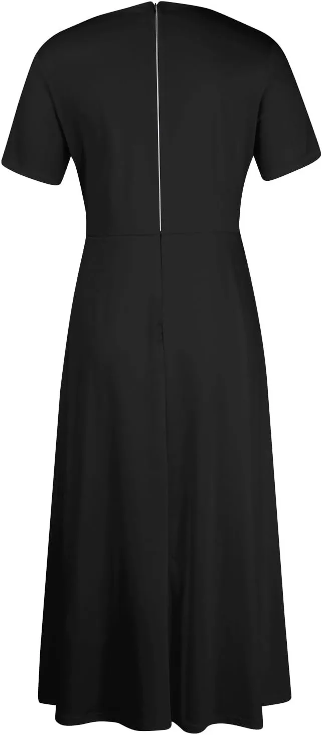Summer Dresses for Women Beach Aline Midi Dresses Casual Flowy Tshirt Dress Floral Short Sleeve Dress with Pockets