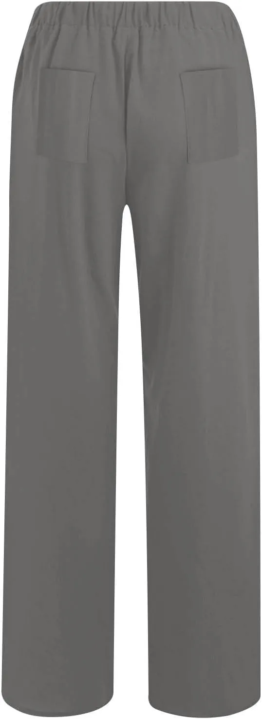Summer Wide Leg Trousers for Women Trendy Elastic Waist Cotton Linen Pants Ladies Beach Palazzo Pants with Pockets