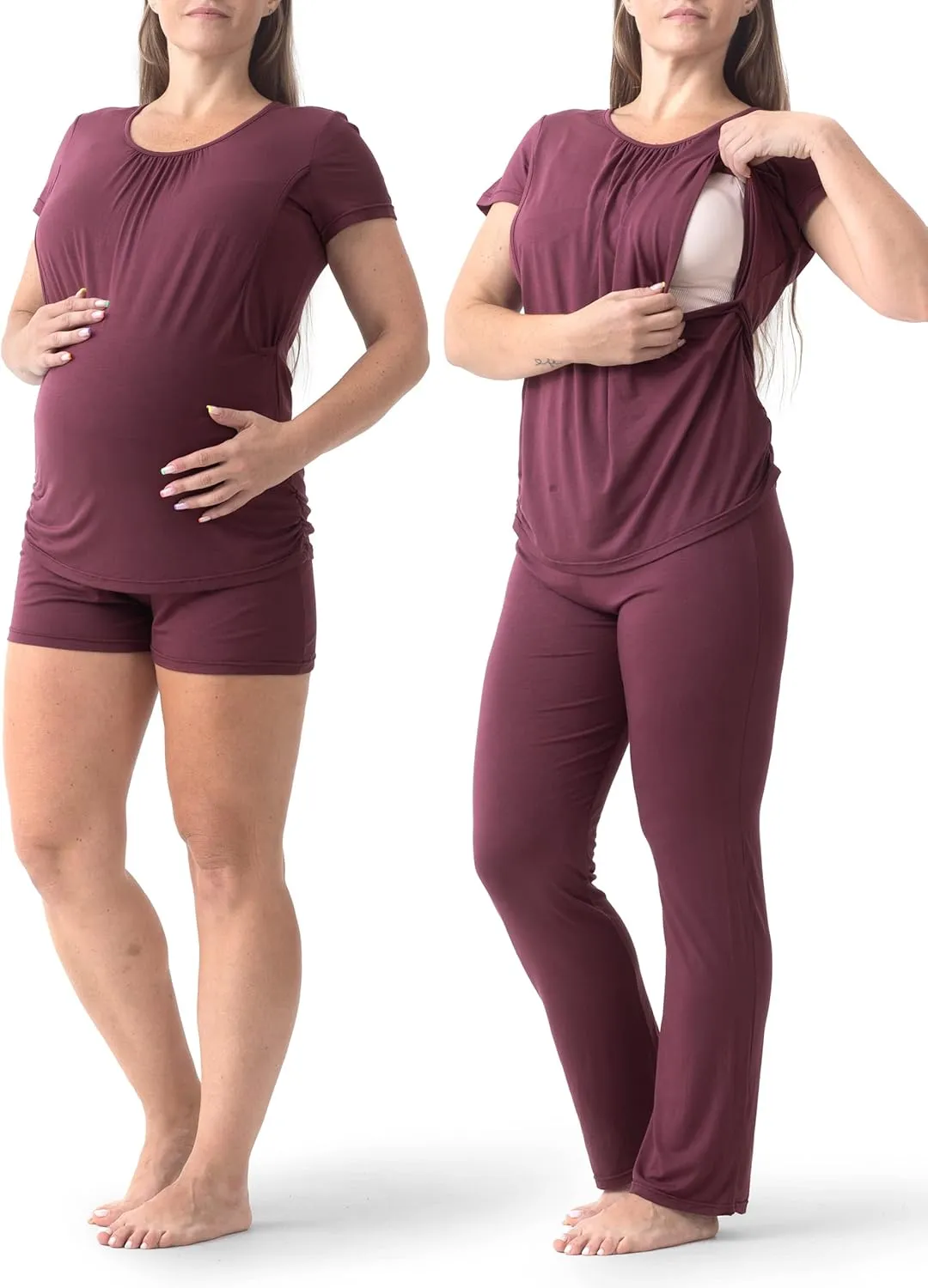 SUNNYBUY Womens Maternity Nursing Pajamas Set, Short Sleeve Breastfeeding ShirtsPregnancy Shorts & Pants 3 Piece Nursing PJS