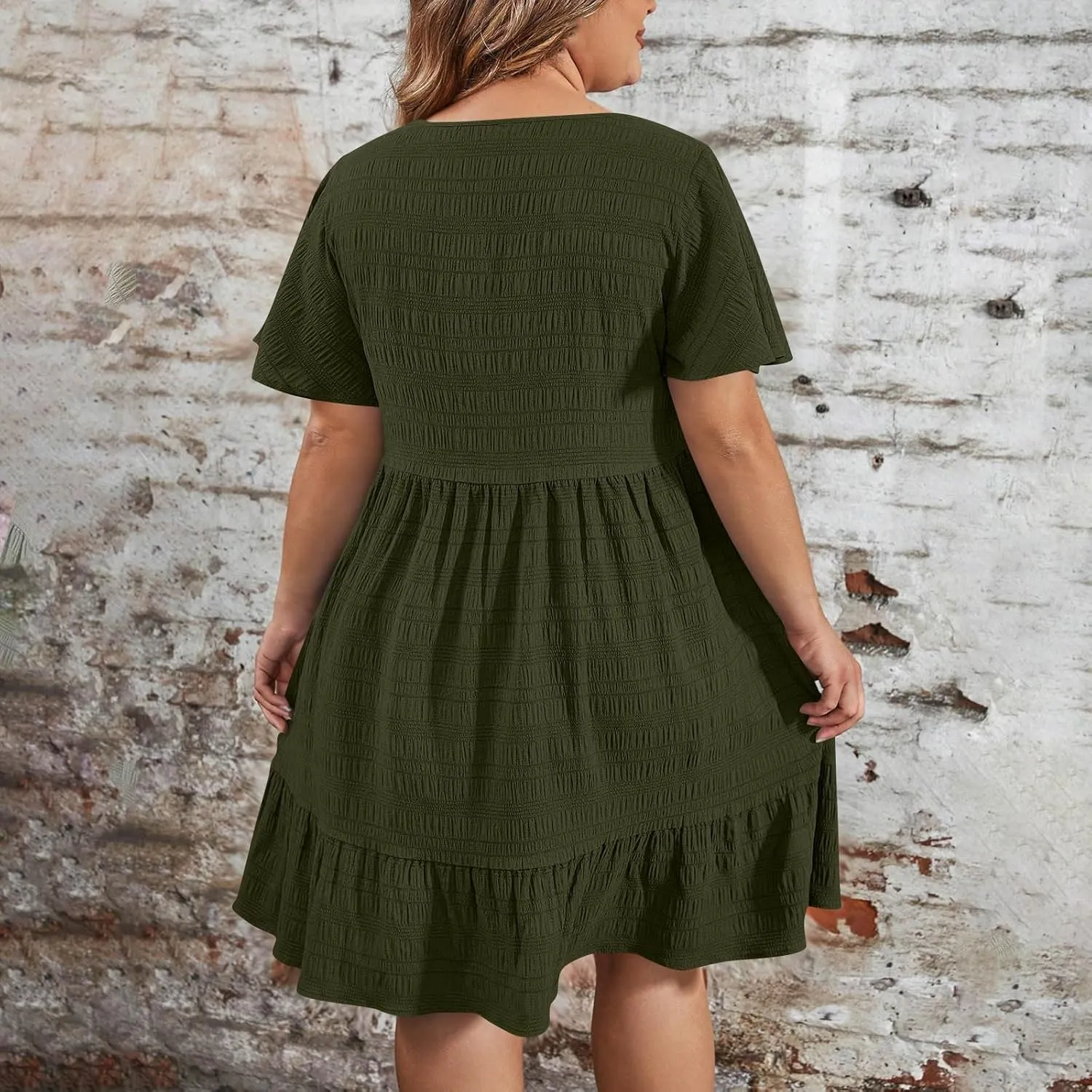 TANGNADE Summer Dresses for Women Plus Size Short Sleeve Crewneck T Shirt Dress Dressy Casual Ruffle Flowy Beach Sundresses