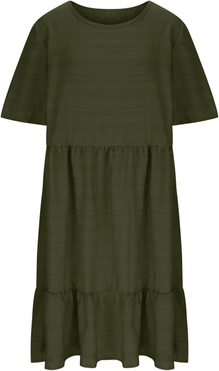 TANGNADE Summer Dresses for Women Plus Size Short Sleeve Crewneck T Shirt Dress Dressy Casual Ruffle Flowy Beach Sundresses