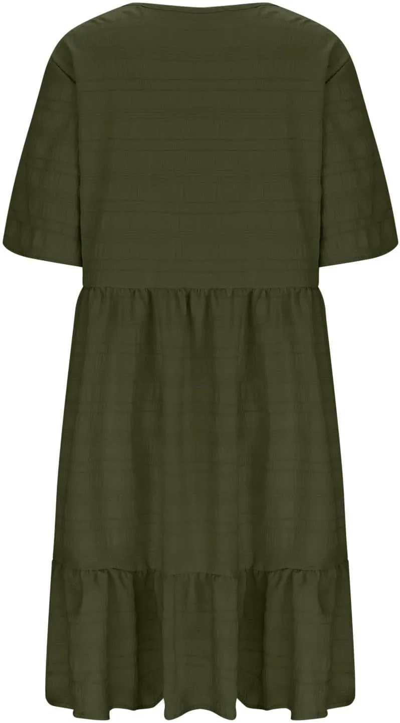 TANGNADE Summer Dresses for Women Plus Size Short Sleeve Crewneck T Shirt Dress Dressy Casual Ruffle Flowy Beach Sundresses