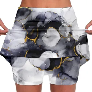 Tennis Skorts for Women Tie-Dye Ink Printed Workout Mini Skirts Golf Athletic Running Exercise Shorts Activewear Plus Size