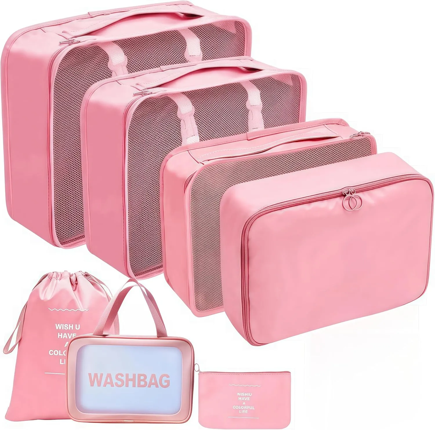 Travel packing cube bag,7Set Packing Cubes Luggage Packing Organizers for Travel, Clothing Bag, Suitcase Organizer Luggage Cubes with Wash Bag(Pink)