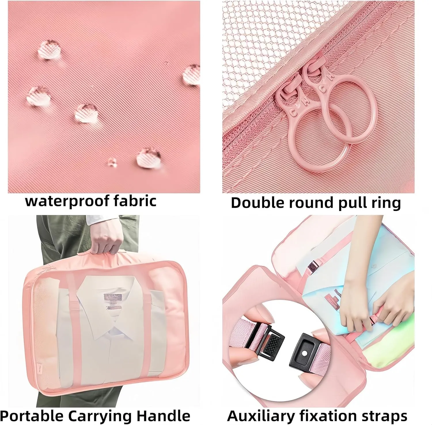 Travel packing cube bag,7Set Packing Cubes Luggage Packing Organizers for Travel, Clothing Bag, Suitcase Organizer Luggage Cubes with Wash Bag(Pink)