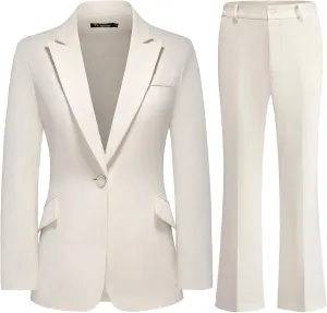 TRONSTORE Women's Suit 2 Piece Set Pinstripe Blazer and Bootcut Dressy Pants Set for Work Office Business Outfits