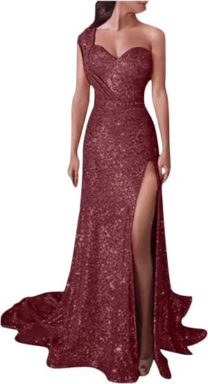 Uillui Long Ball Gowns for Women Fashion Glitter Sequin Evening Dress High Waist Slim Fit Side Slit Sparkle Dress Formal Gown