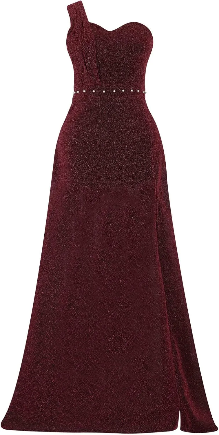 Uillui Long Ball Gowns for Women Fashion Glitter Sequin Evening Dress High Waist Slim Fit Side Slit Sparkle Dress Formal Gown