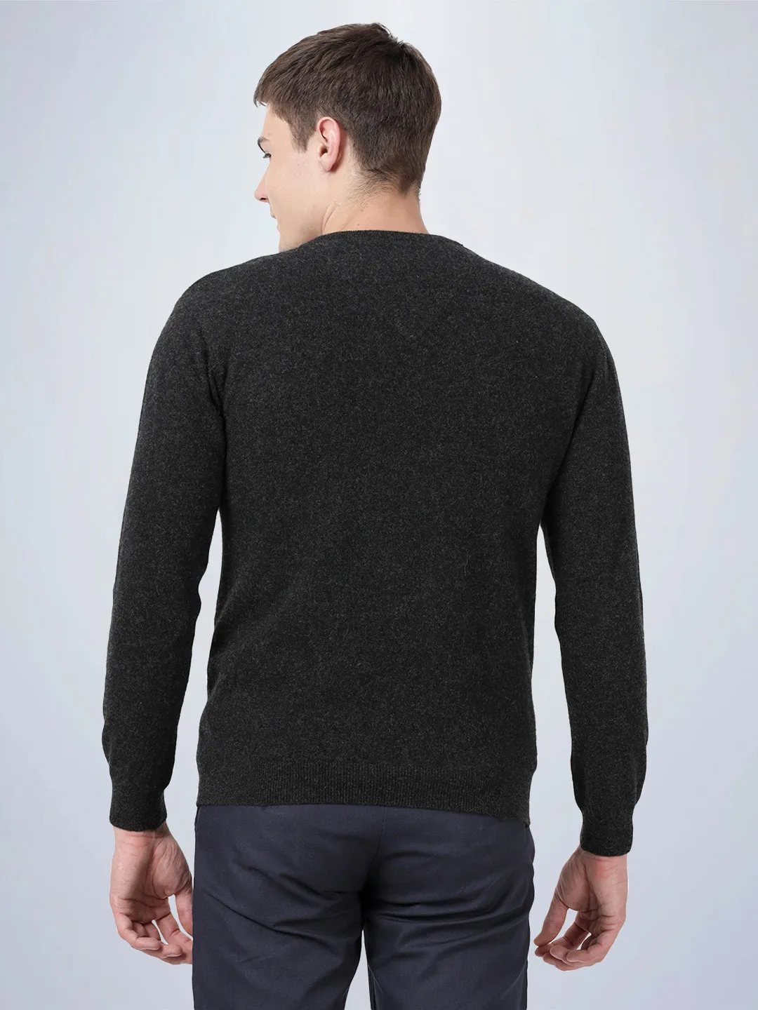 V Neck Lambswool Black Full Sleeve Pullover