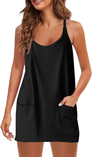 Vacation Dresses for Women 2025 Casual Sleeveless Cute Sundress Ladies Sexy Summer Mini Tank Dress with Pockets