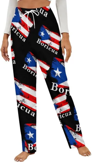 Vintage Puertos Flag Women's Pajama Pants Fleece Warm Pj Bottoms Sleepwear Lounge Pants Loungewear