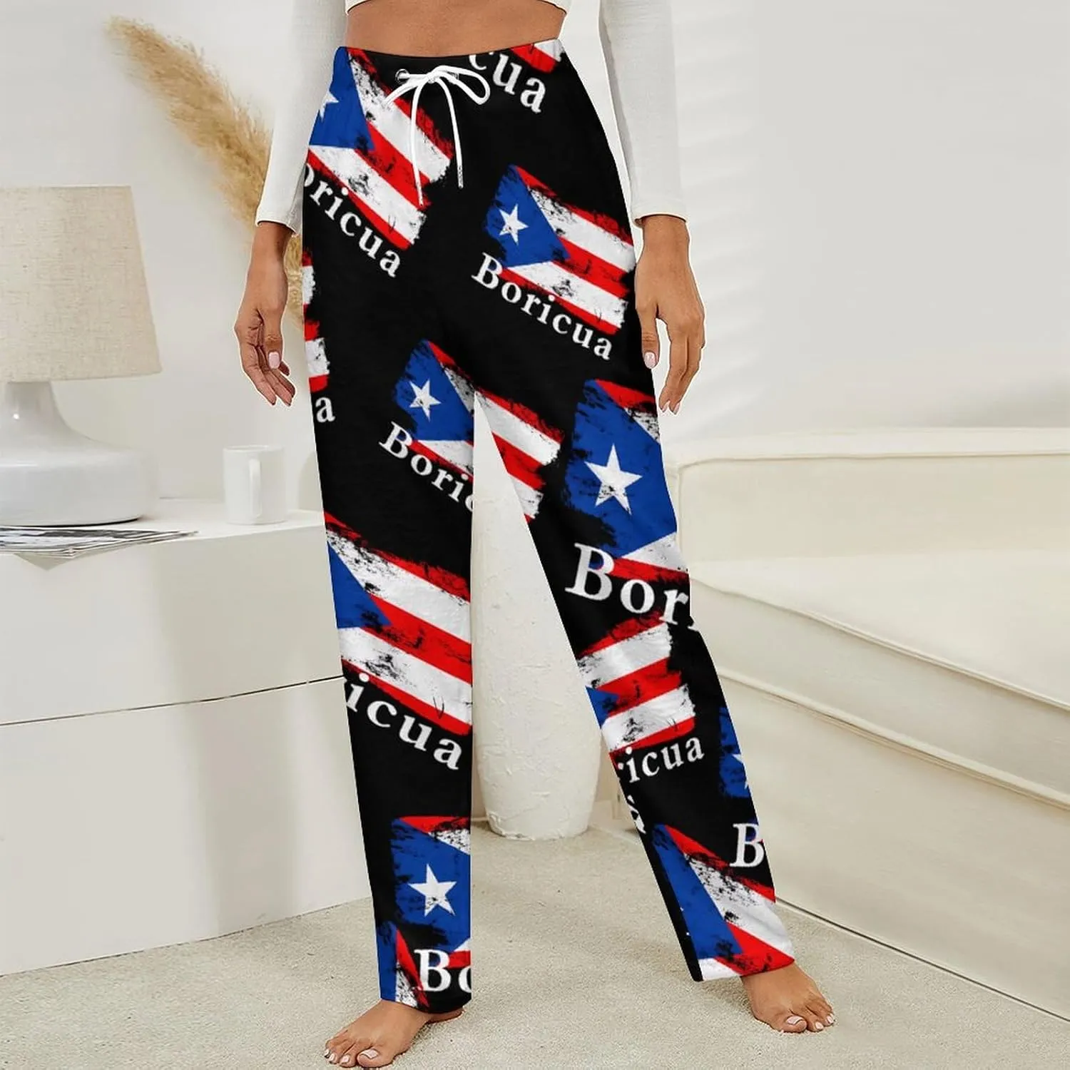 Vintage Puertos Flag Women's Pajama Pants Fleece Warm Pj Bottoms Sleepwear Lounge Pants Loungewear