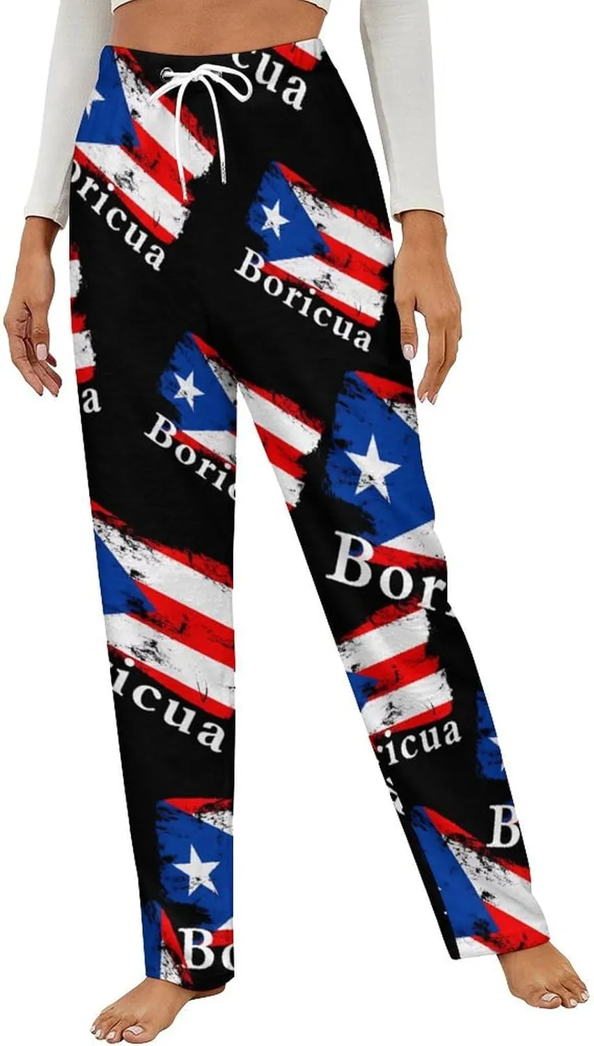 Vintage Puertos Flag Women's Pajama Pants Fleece Warm Pj Bottoms Sleepwear Lounge Pants Loungewear