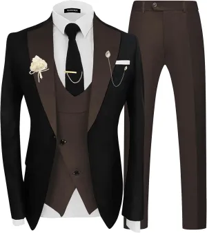 Wangyue 3 Piece Mens Tuxedo Suit Slim Fit Suits for Men Double Breasted Wedding Prom Tuxedos Blazer Vest Pants Sets 2025