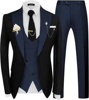 Wangyue 3 Piece Mens Tuxedo Suit Slim Fit Tuxedo for Men Double Breasted Wedding Prom Suits Blazer Vest Pants Sets 2025