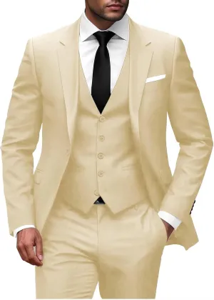 Wangyue Men 3 Piece Suit Slim Fit Suits for Men Single Breasted Solid Wedding Outfit One Button Blazer Vest Pants Sets