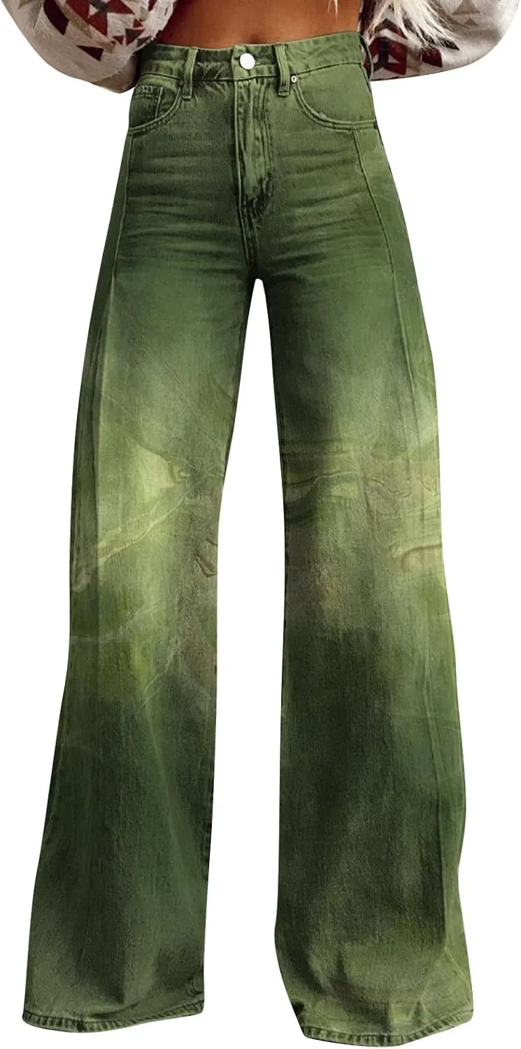 Woman's Wide Leg Jeans 2025 Summer Fashion High Waisted Flare Dark Wash Baggy Denim Pants Y2k Streetwear
