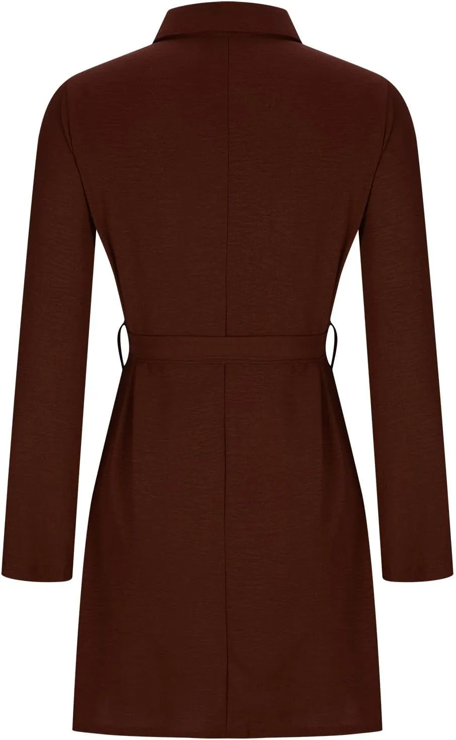 Women 2024 Loose Mini Dress Button V Neck Tie Waist Dresses Casual Long Sleeve Plain Shift Tunic