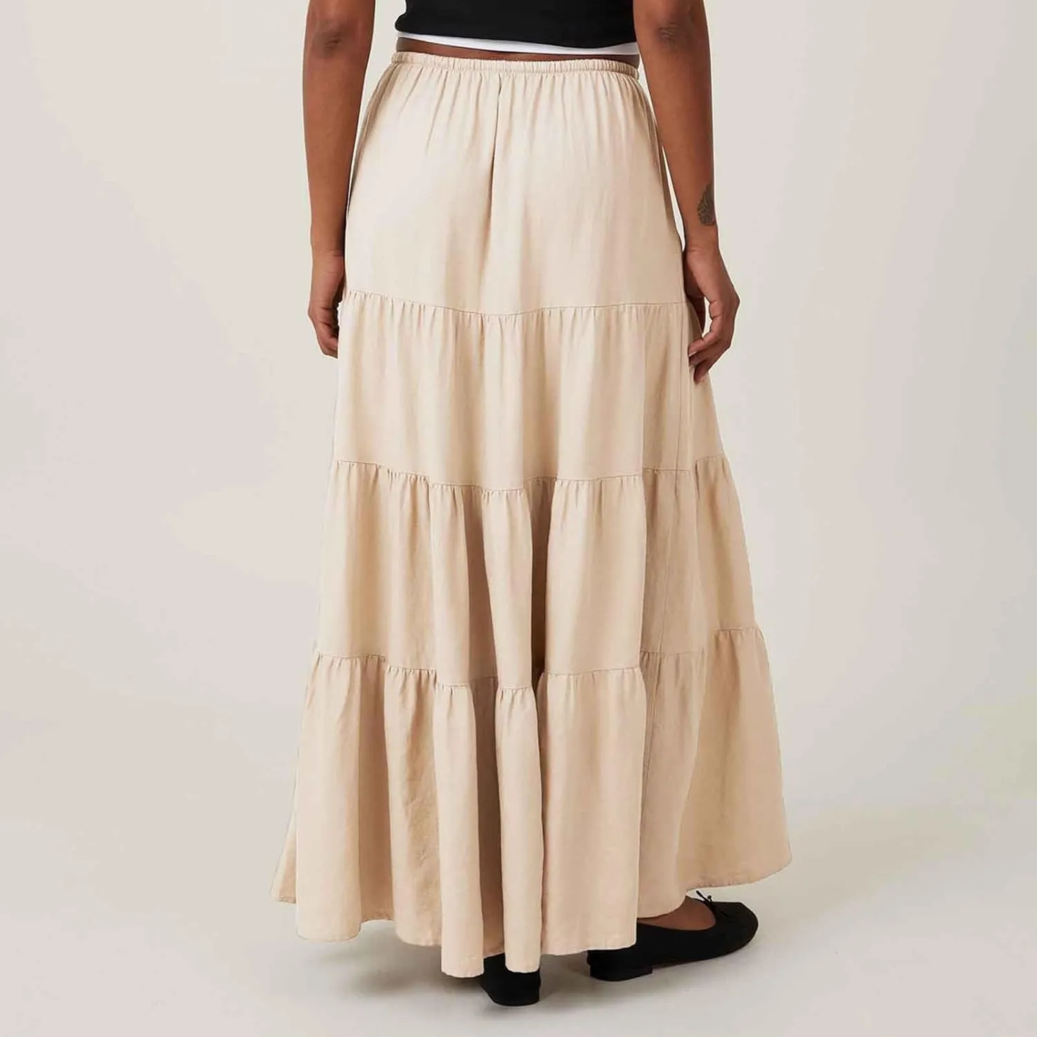 Women Casual Tiered Maxi Skirt Flowy Swing Pleated Beach Long Skirts Summer Elastic High Waisted A Line Mini Skirt